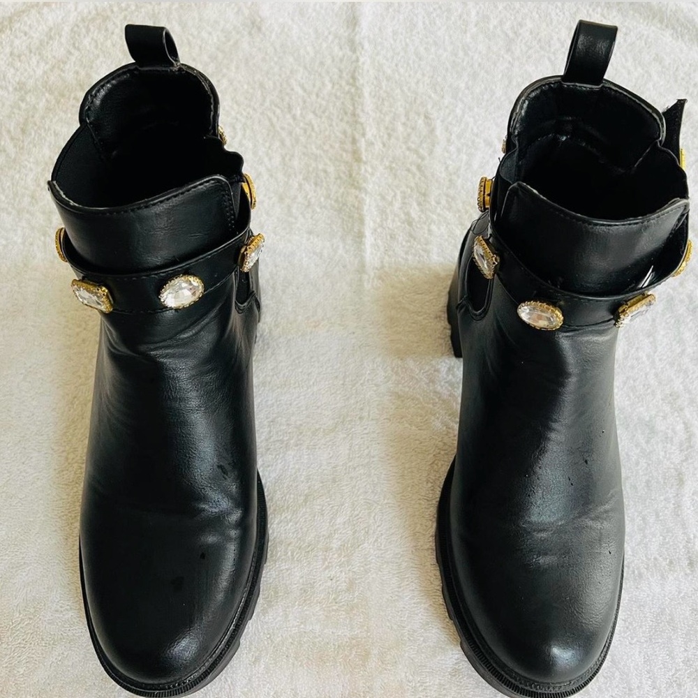 Elegant Black Ankle Boots with Gold Accents